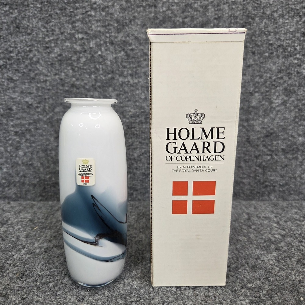 Holmegaard Michael Bang Atlantis White Opaque Blue Art Glass Vase 5.75" Denmark